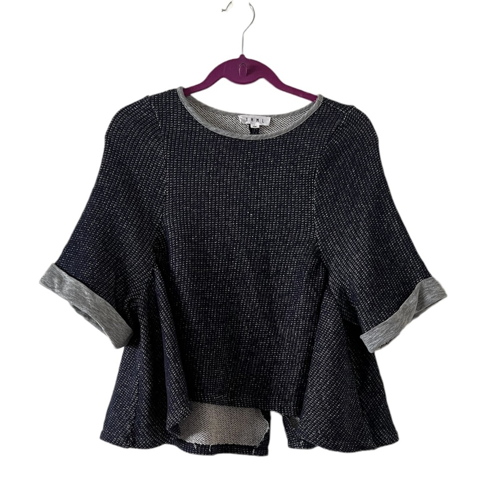 THML Blouse Womens Blue and Gray Short Sleeve Slit Back Top Size XS